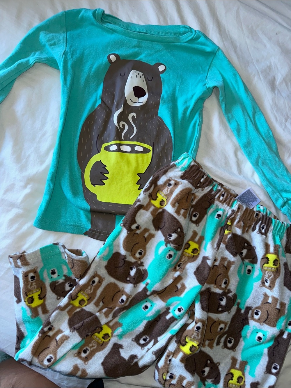 SET OF 2 Fleece Pajama Pants & T-Shirt Set Bear & Monsters